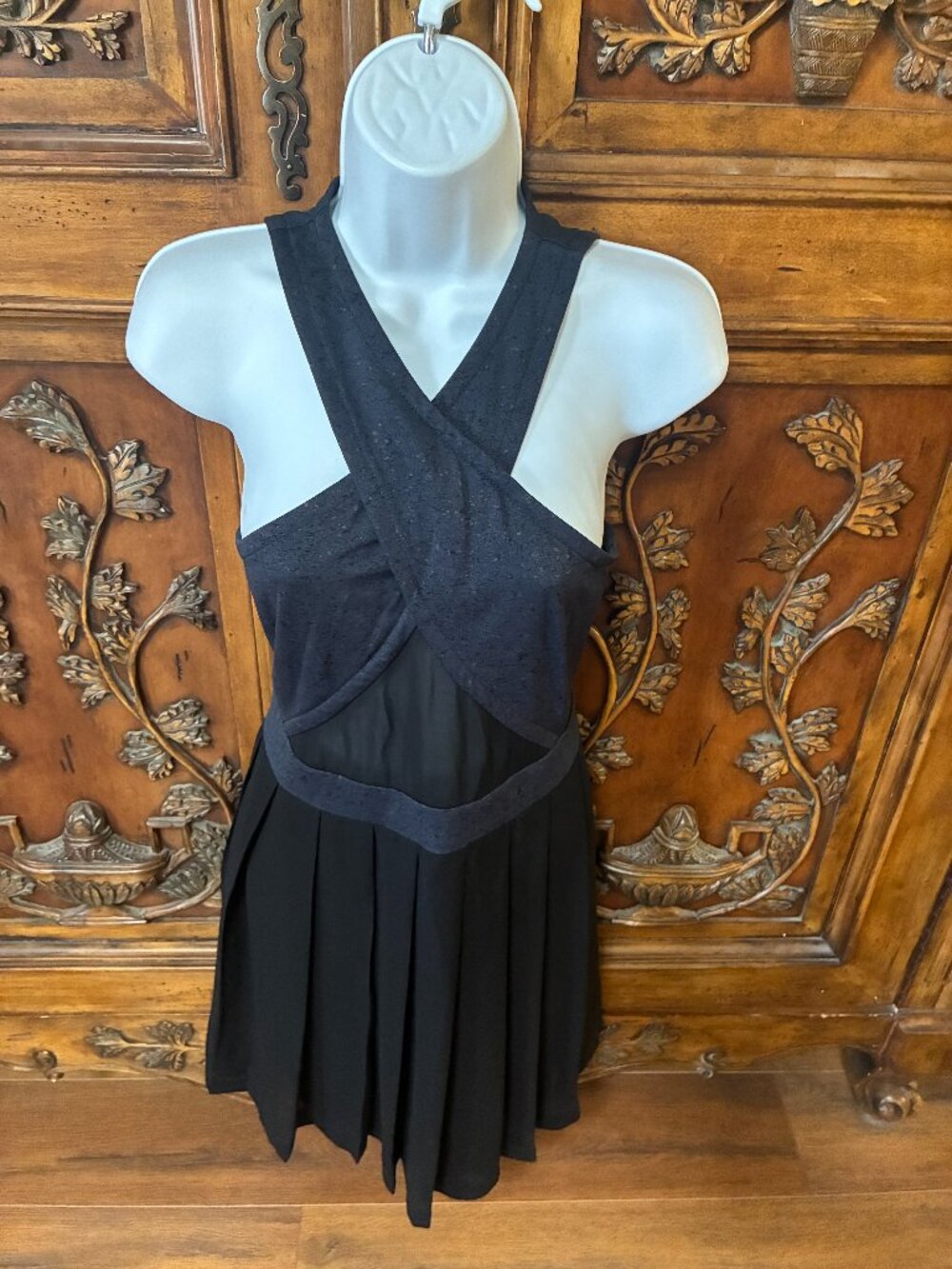CUT25 YIGAL AZROUEL Navy Black Sleeveless Dress Cut Out Belly Criss Cross Top